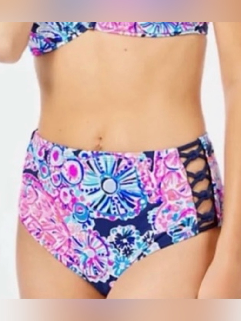 LILLY PULITZER Rumy Lattice Swim Bottom In Turtle Amazement Size 8 Resort Beach